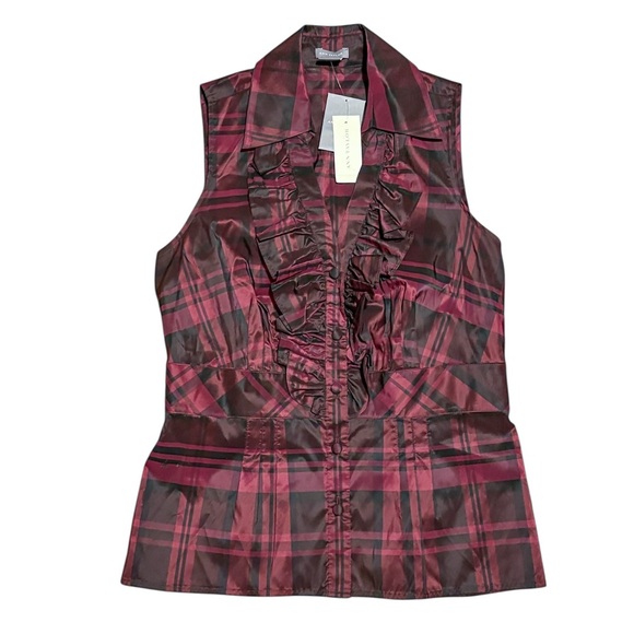 Ann Taylor Taffeta 100% Silk Ruffled Button Down Blouse - Picture 2 of 8